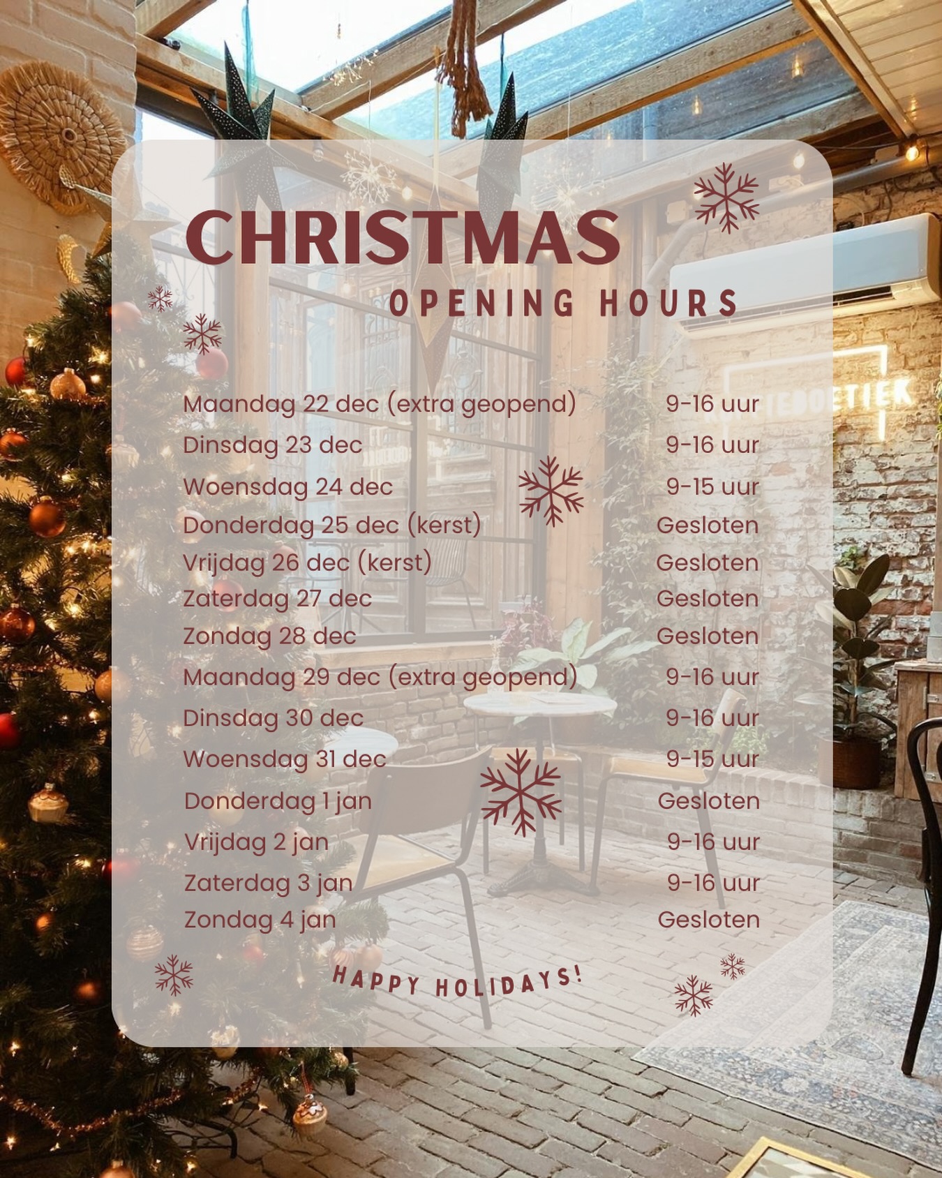 Onze openingstijden rondom de feestdagen ✨🎄 

#christmastime #koffieboetiekhelmond #krommesteenweg #holiday #coffee